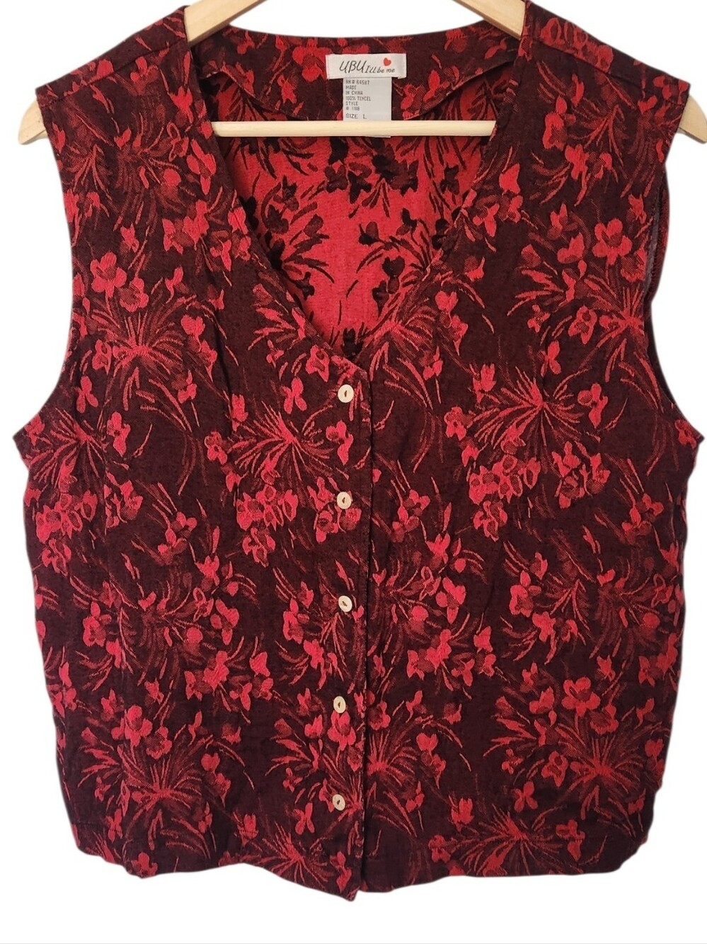 Vintage Button Red Floral Tank